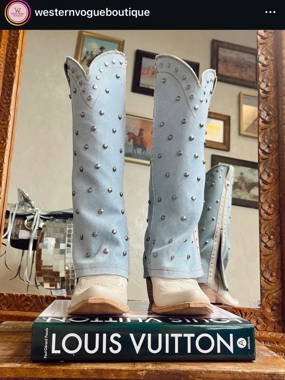 LIBERTY Black Denim Studded Western Boots - Picture 8 of 8